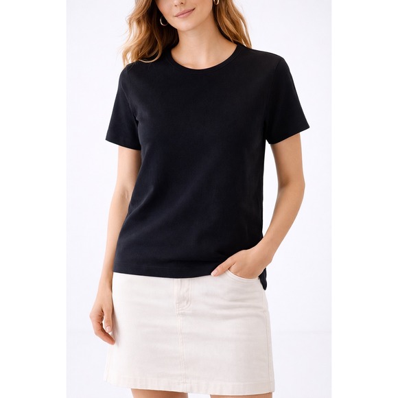 Talbots Tops - Talbots Black 100% Cotton Ribbed Short Sleeve Crew Neck Knit Top Small